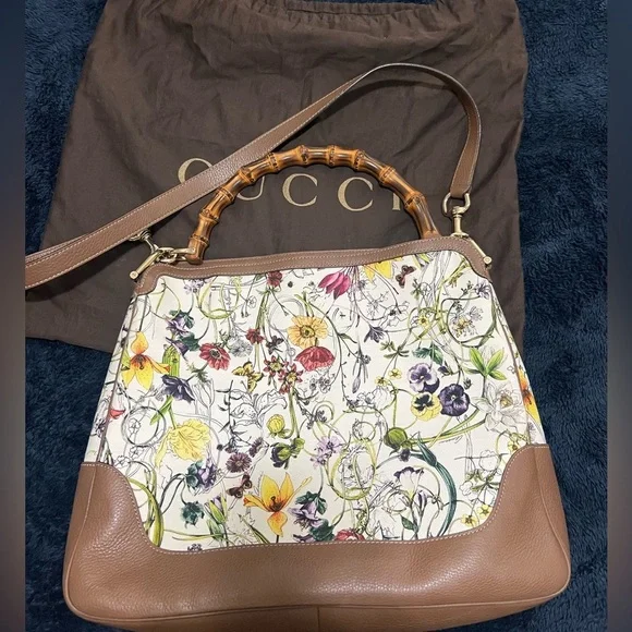 Gucci White Bamboo Flora Diana Canvas Satchel Multiple colors - Picture 10 of 12